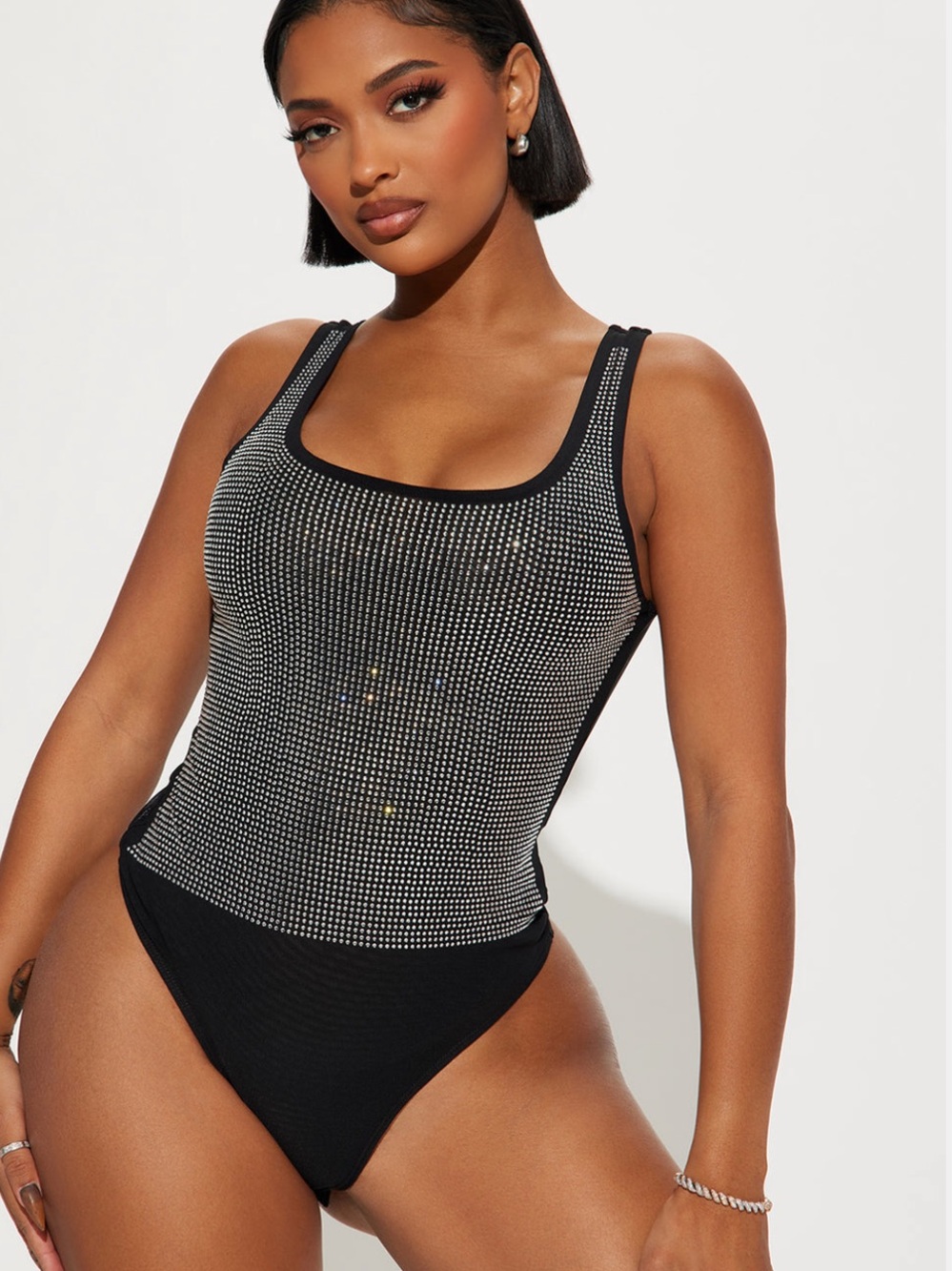 NEVER WORN - Fashion Nova Black Rhinestone Tank Bodysuit